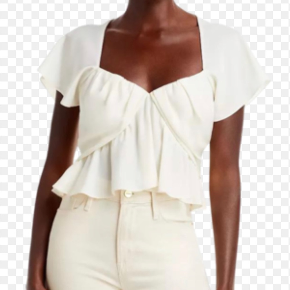 Frame Shirred Flounce Top WOMENS SIZE s/p BLACK NWT